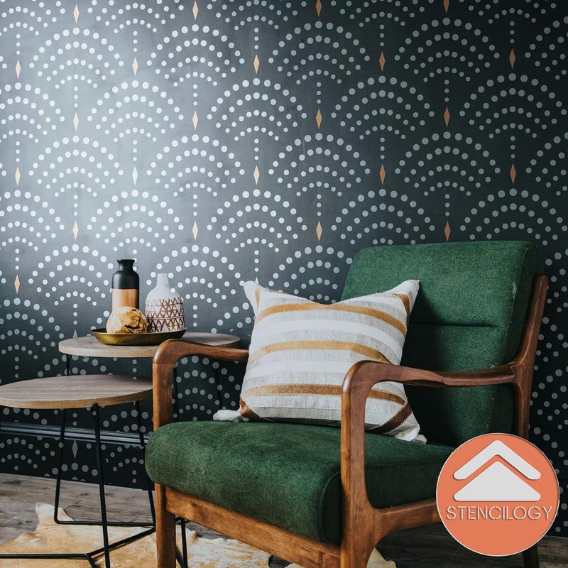 STENCILOGY ® / KARASU - 23.6" x 39.4" XL Wall Stencil, Vintage Sashiko Stencil, Large Allover Wall Stencils for Painting, Large Ethnic Geometric Wall Stencil - Image 4